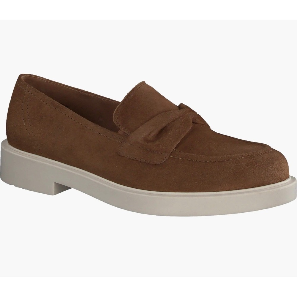 Paul Green Sadie Brown Suede Pleated Strap Platform Loafers Womens 9.5 UK 7